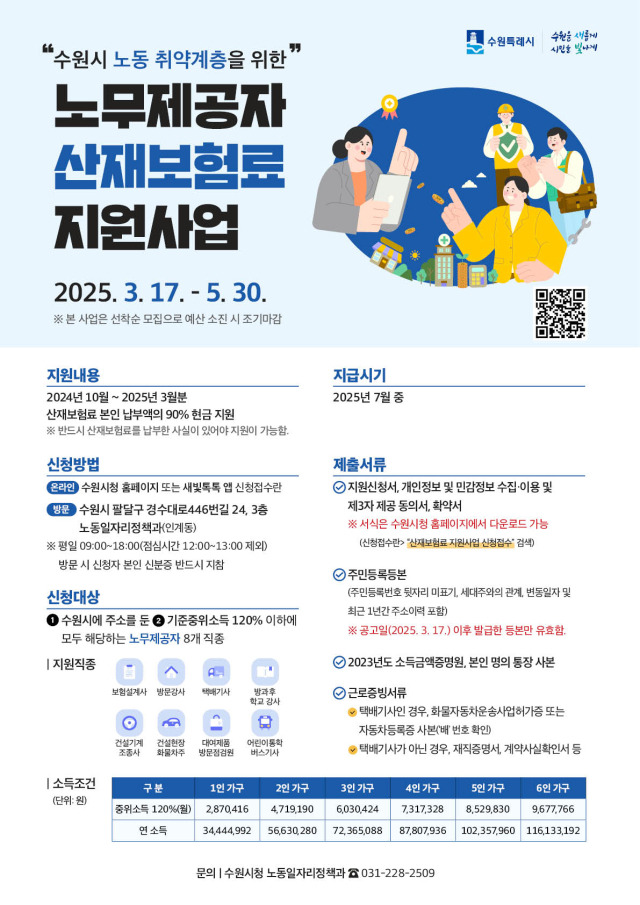 2025 수원시 노무제공자 산재보험료 지원 : 납부액 90% 관련 사진