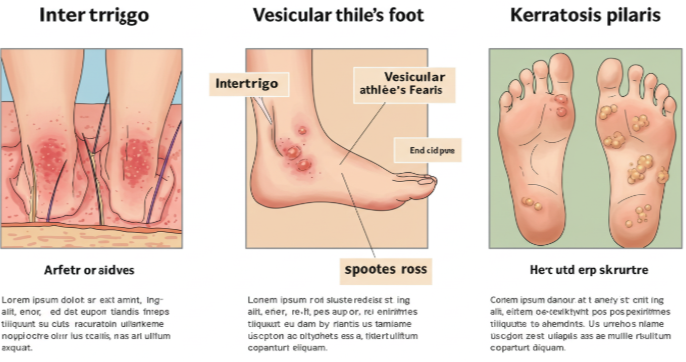 무좀의 세 가지 유형을 보여주는 이미지
