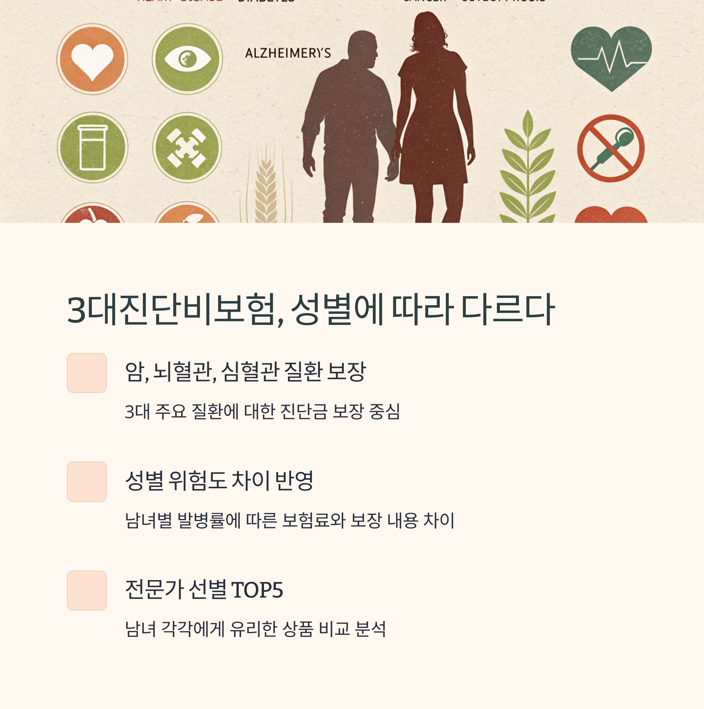 3대진단비보험 남녀 TOP5 비교 분석 포인트