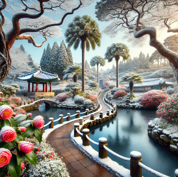 한림공원의 겨울 풍경을 표현한 이미지