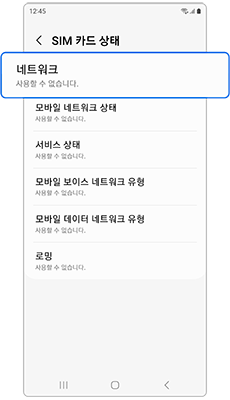 SIM 카드 상태에서 네트워크 확인