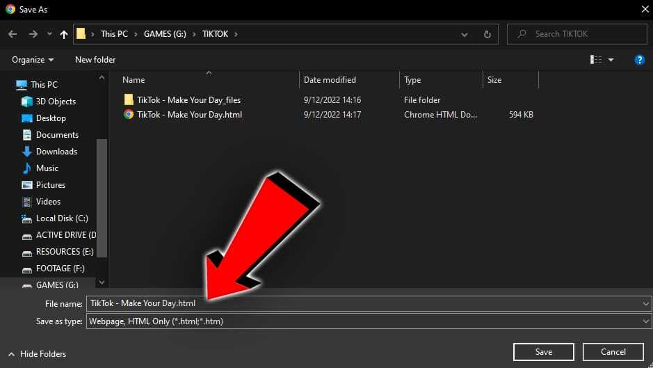 틱톡 웹페이지 파일로 저장