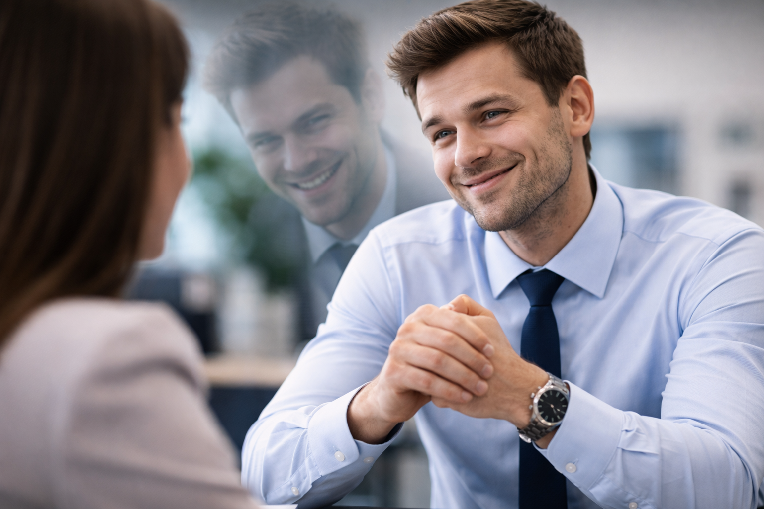 거짓웃음을 보이는 남자