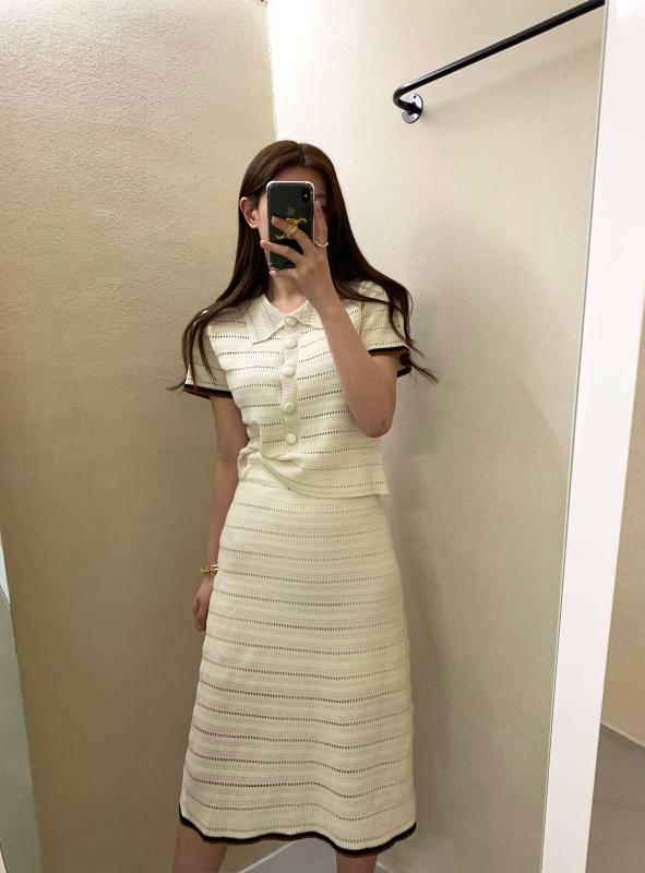 펀칭 니트 가디건 여름 투피스 SET