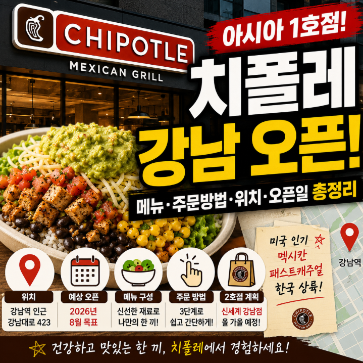 치폴레 강남 언제 문 열까? 오픈 일정과 추천 메뉴, 주문 방법 총정리