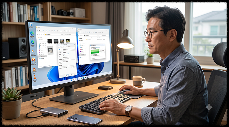 Windows 11에서 재생되지 않는 동영상 파일이 손상되었는지 원본 파일과 비교하는 모습