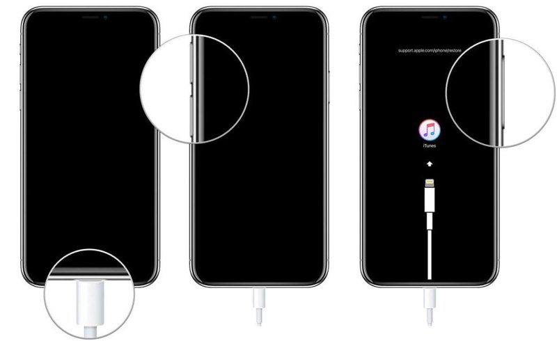 iTunes/Finder에서 복구 모드의 iPhone을 감지했다는 메시지 예시 화면