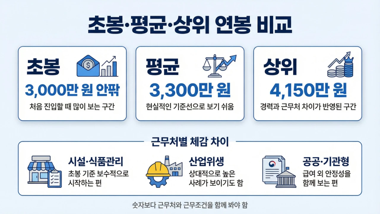 위생사 초봉 평균 상위 연봉과 근무처별 차이를 비교한 보조이미지