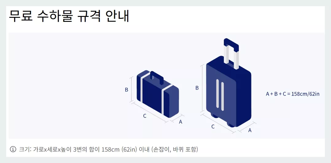 대한항공 무료수하물 규격