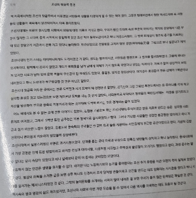 조선의 뒷골목 풍경의 독후감 실제 사진이다.