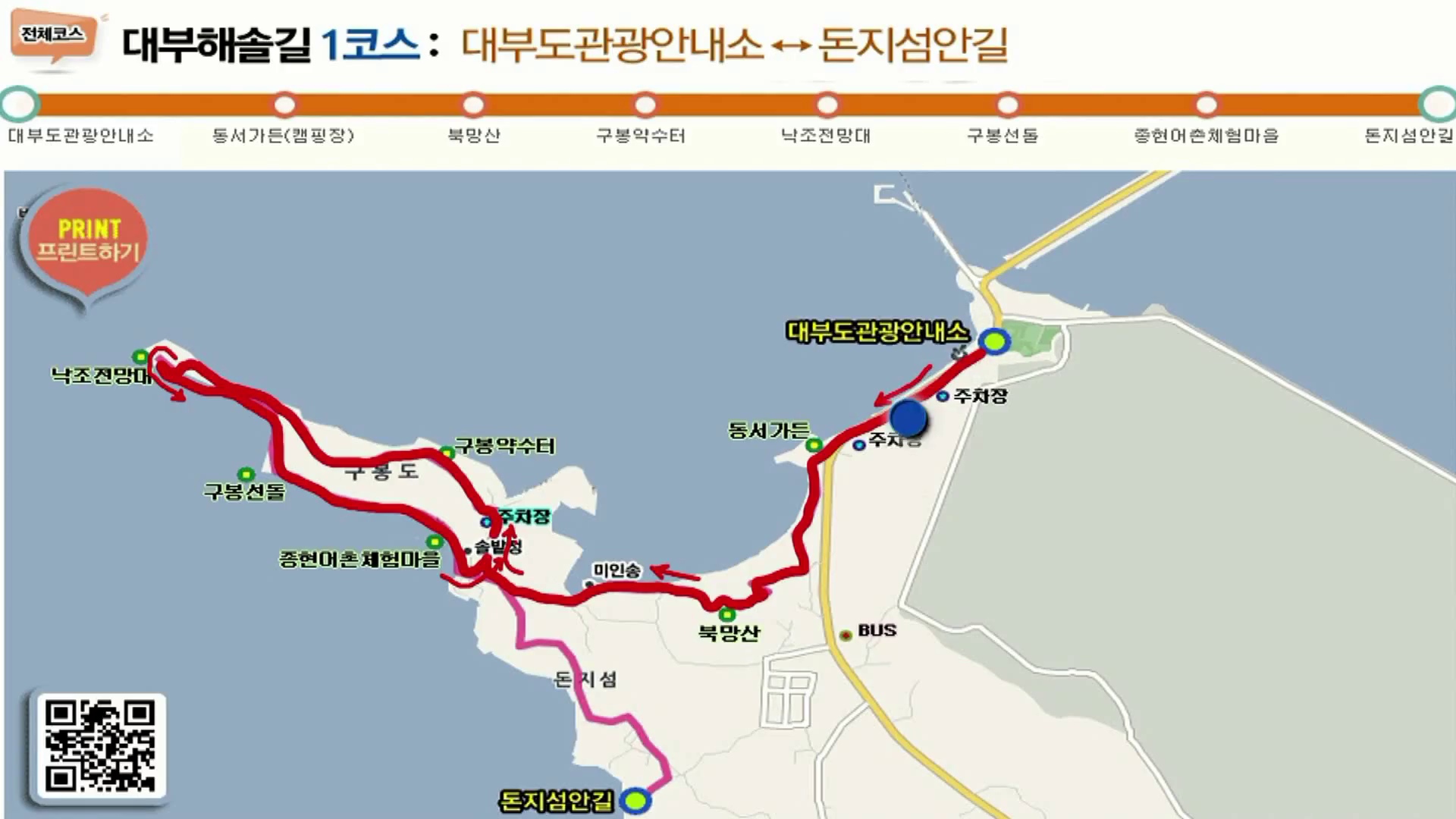 북망산과 구봉도를 연결하는 영상 속 대부해솔길 지도