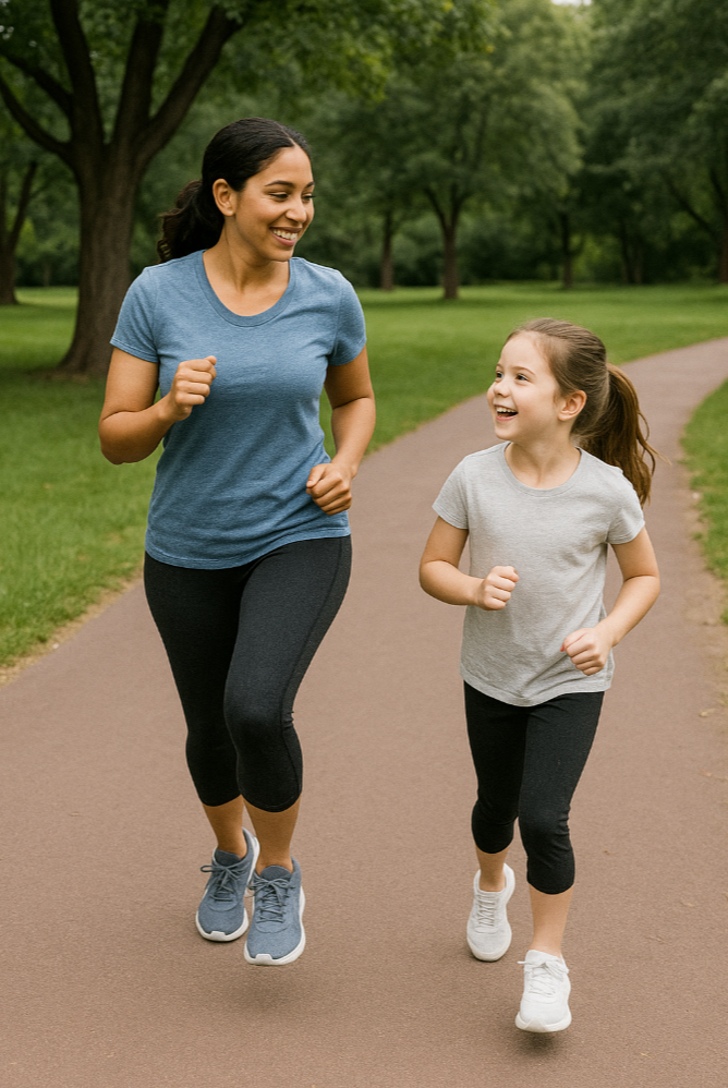 아이와 함께 즐겁게 러닝하는 이미지