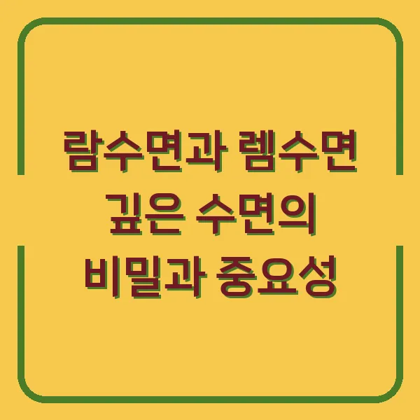 람수면과 렘수면 깊은 수면의 비밀과 중요성