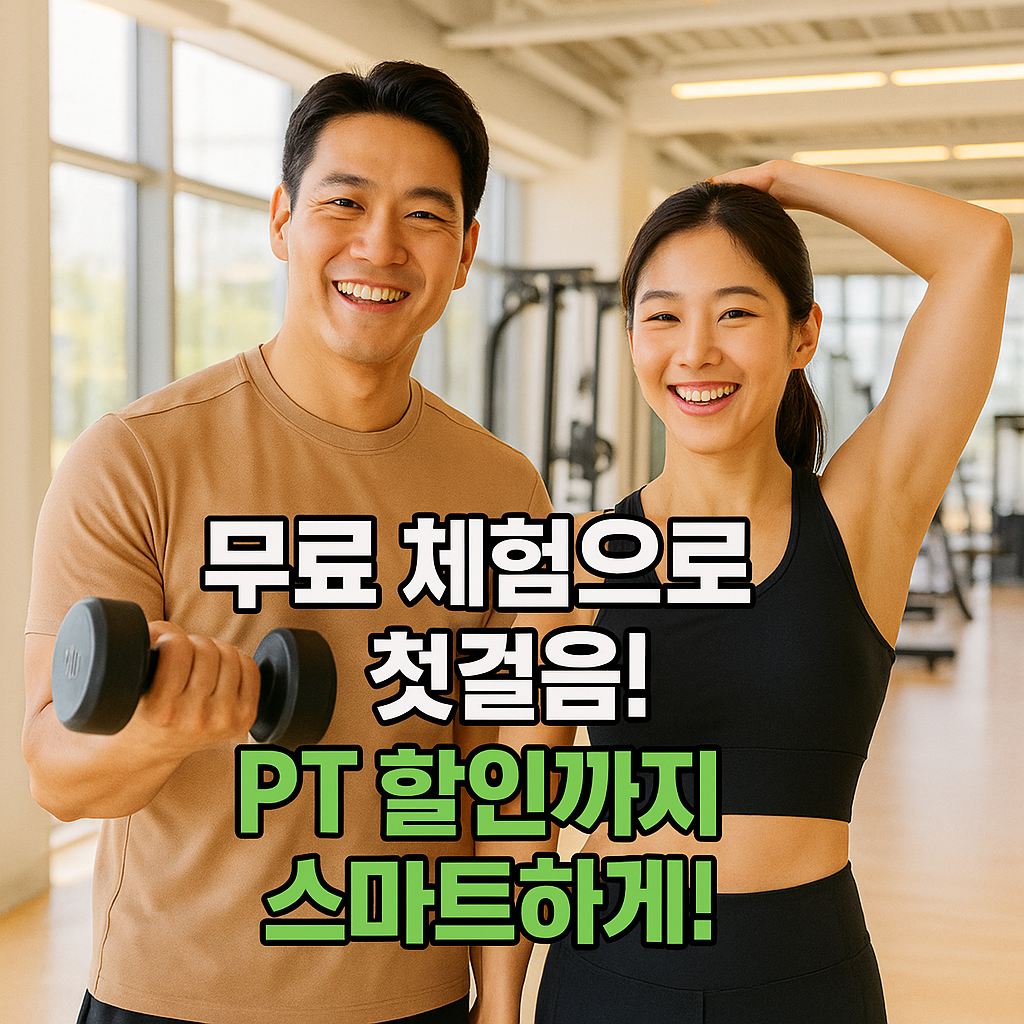 헬스장에서 밝게 웃으며 운동하는 남녀