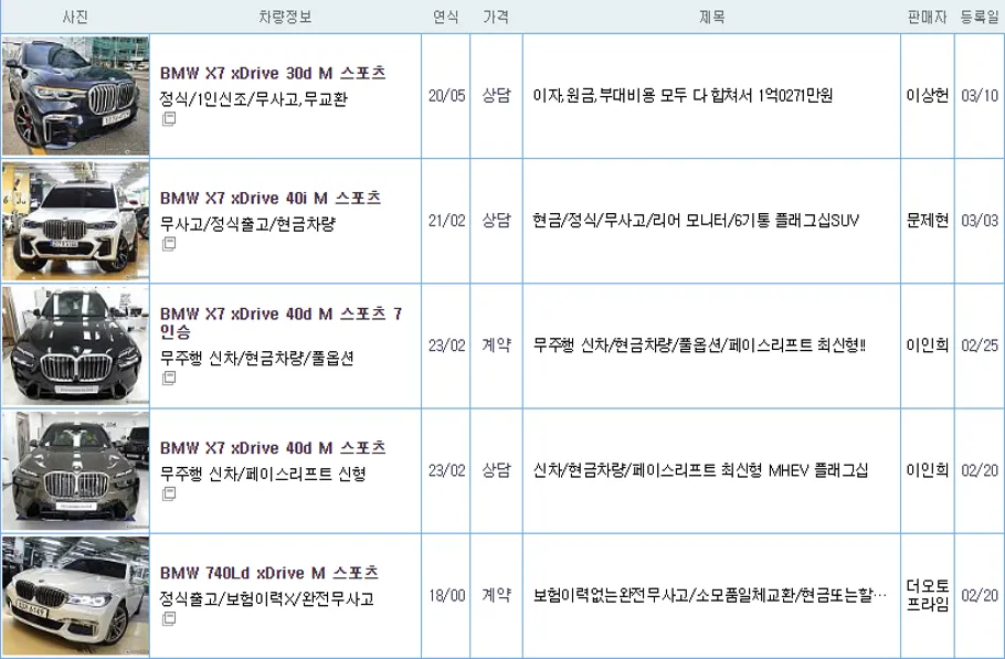 BMW X7 중고 가격