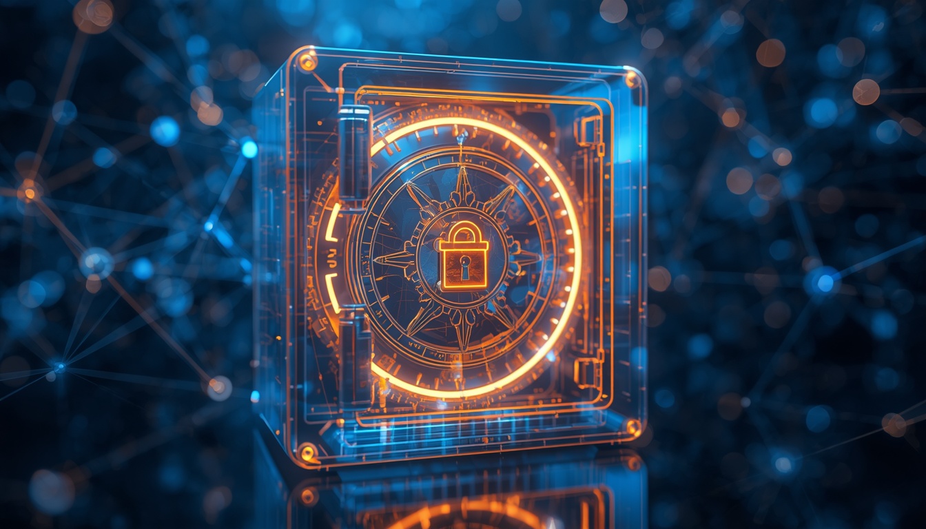 A transparent glowing digital vault and calendar clock illustrating the SHx token escrow lock-up mechanism.