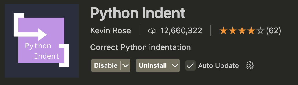 확장 프로그램 Python Indent
