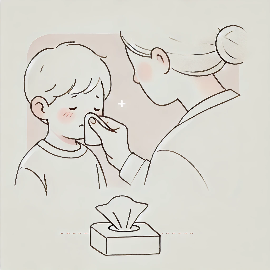 어린이 코피난 상황을 표현한 사진