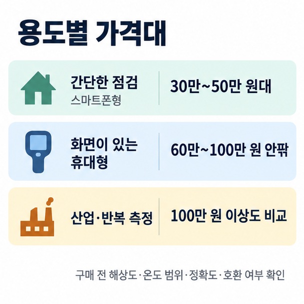 30만 원대 스마트폰형 60만~100만 원대 휴대형 100만 원 이상 전문가형 선택 기준을 보여주는 이미지