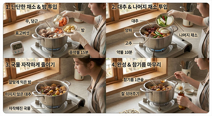 돼지갈비찜 야채, 밤, 대추 넣고 조리기