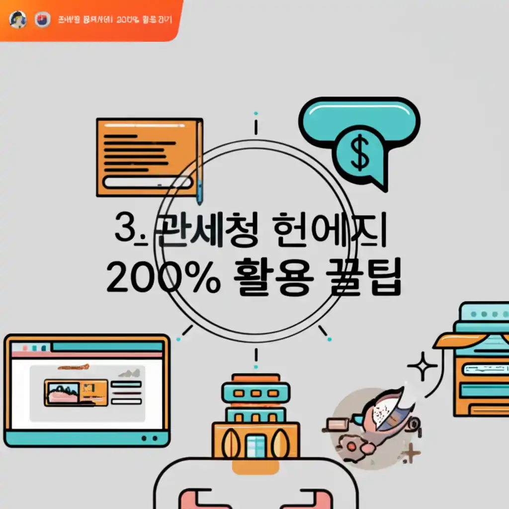 관세청 홈페이지 200% 활용 팁을 담은 화면. 관세청 홈페이지 바로가기 및 주요 기능 설명.