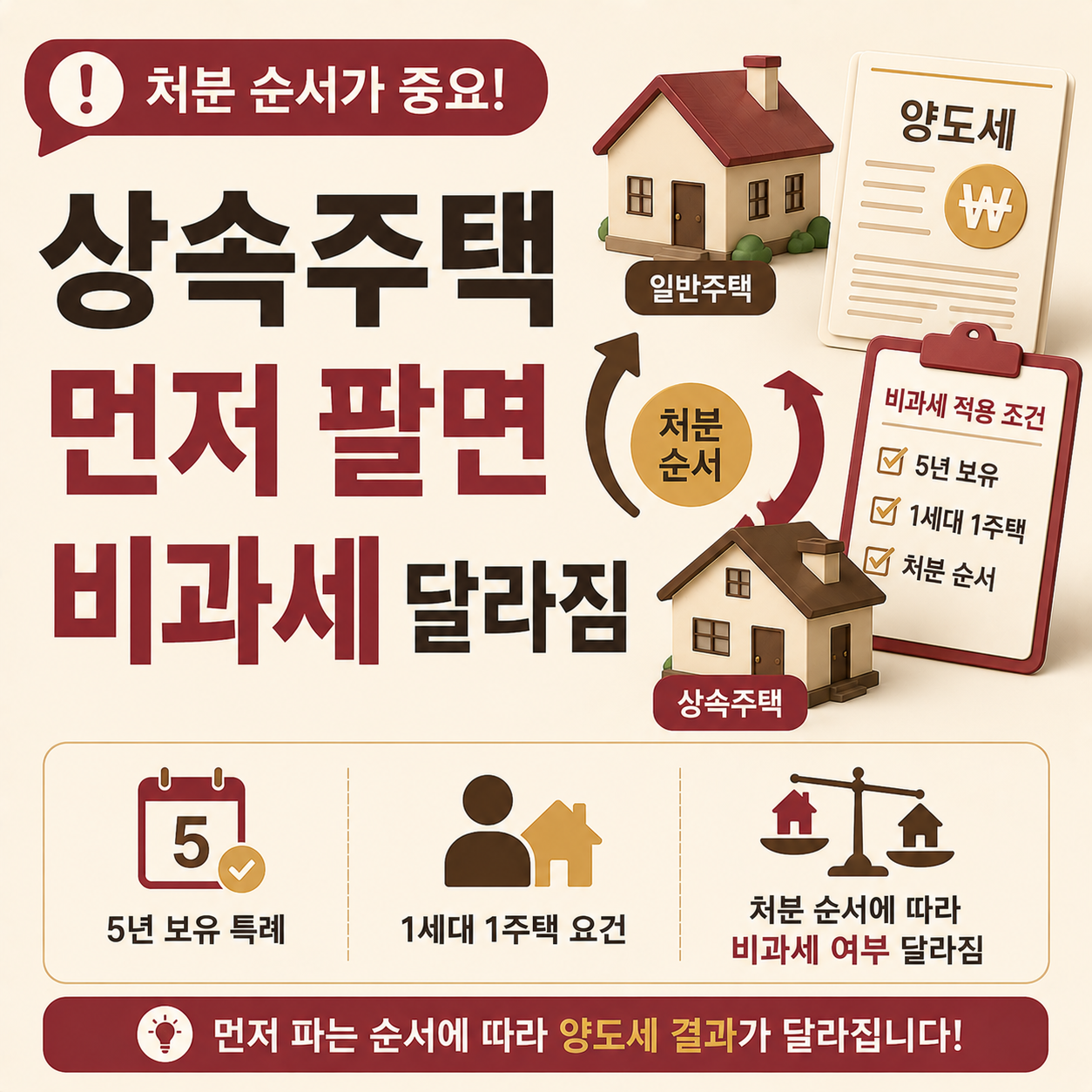 상속주택 처분 순서에 따른 양도세 비과세 차이 설명 이미지