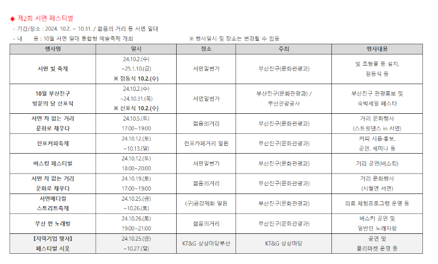 서면 페스티벌 일정