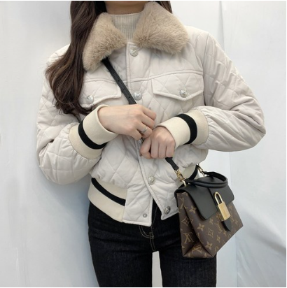 VANANA2 여성 캐주얼 고급 퍼 카라 누빔 숏 퀄팅 패딩 점퍼