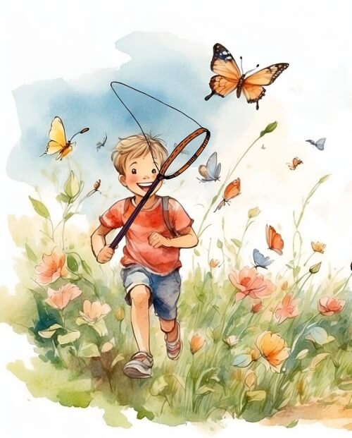나비 쫓아가는 소년