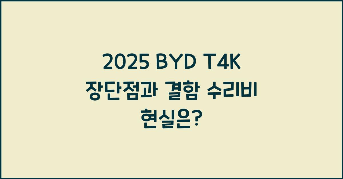 2025 BYD T4K 장단점 결함 수리비