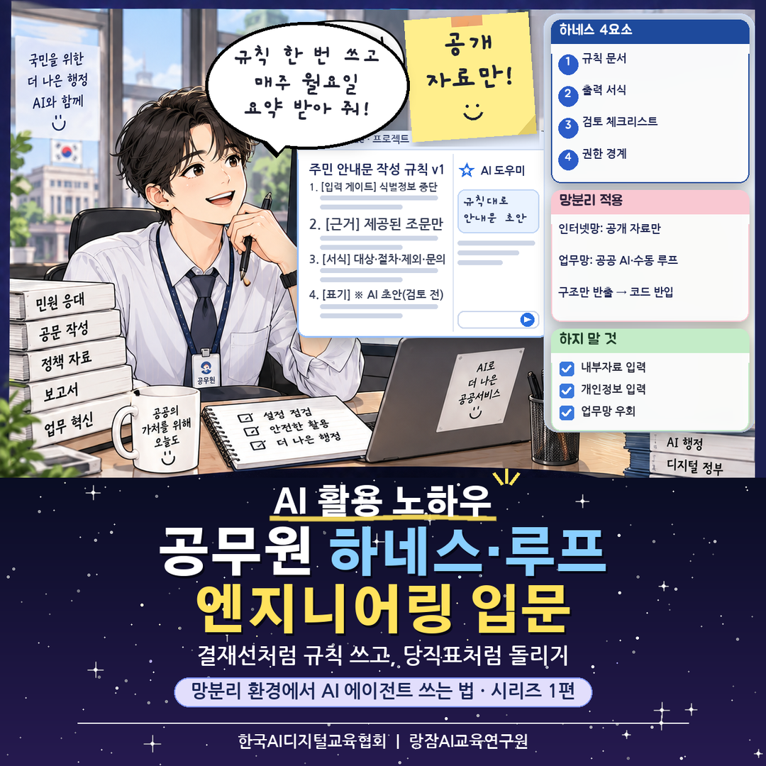 지자체 공무원을 위한 하네스 엔지니어링&middot;루프 엔지니어링&middot;헤르메스 에이전트 입문 대표 이미지 &mdash; 망분리 환경 AI 에이전트 시리즈, AI 강사 강성희