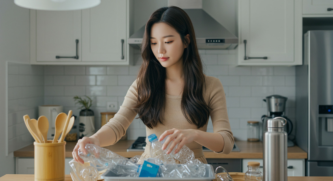 제로 웨이스트 주방 만드는 여성 이미지