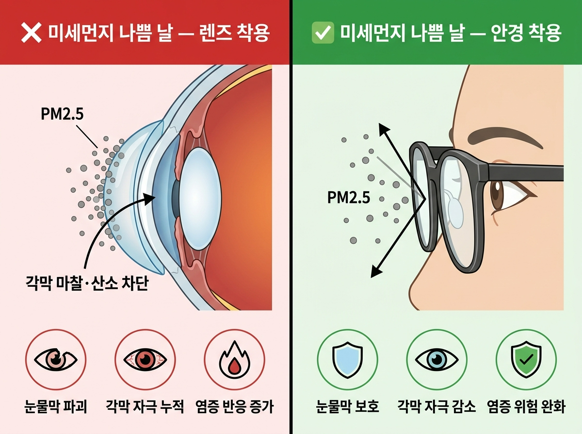 미세먼지 렌즈 착용 위험, 황사 안경 교체, 초미세먼지 콘택트렌즈, 미세먼지 눈 보호