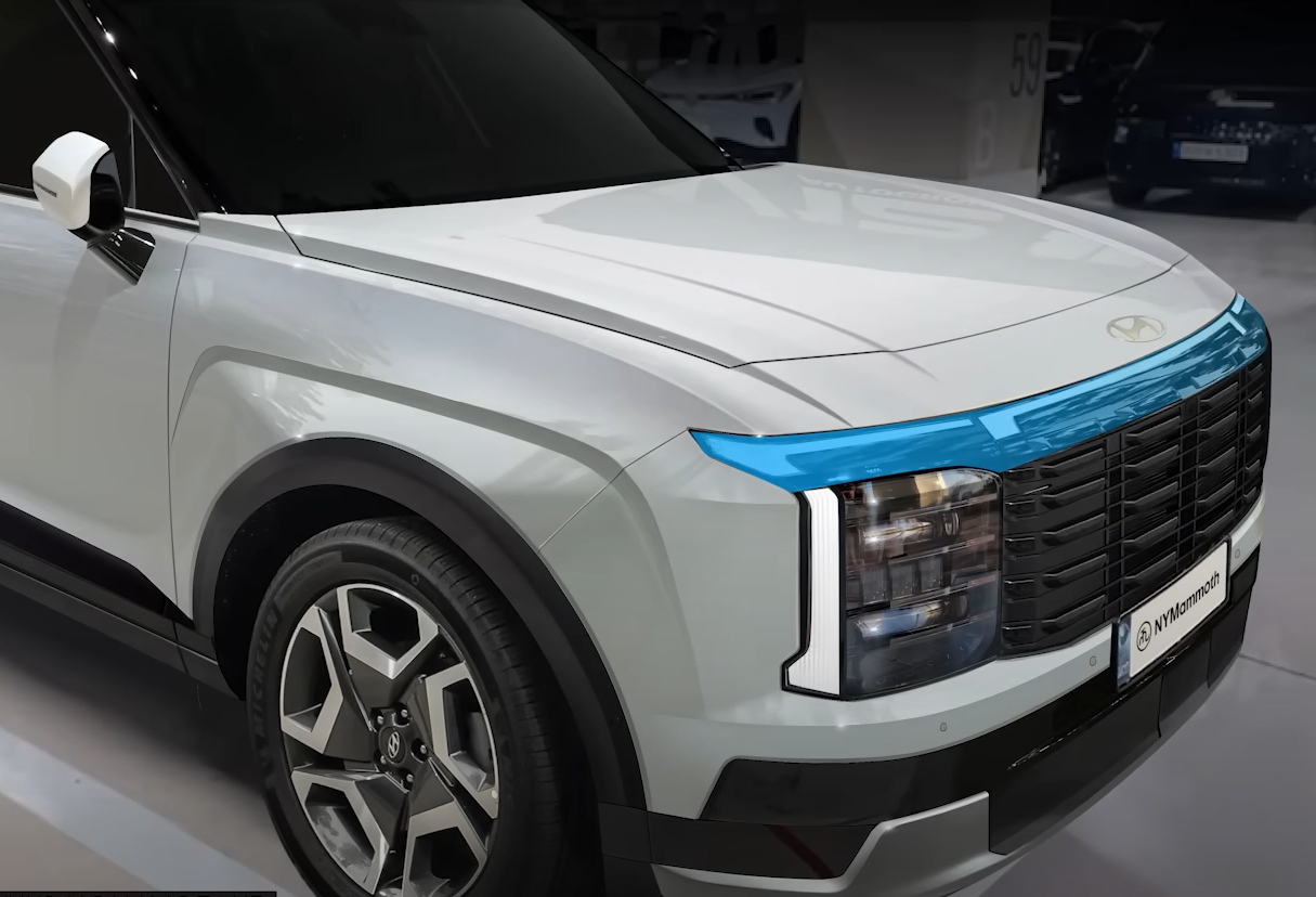 파란색으로 표시한 흰색 자동차의 앞 주간주행등 부분