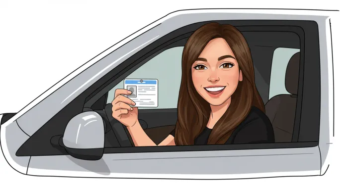 운전면허증을-자동차앞좌석에서-보여주고-있는-여자