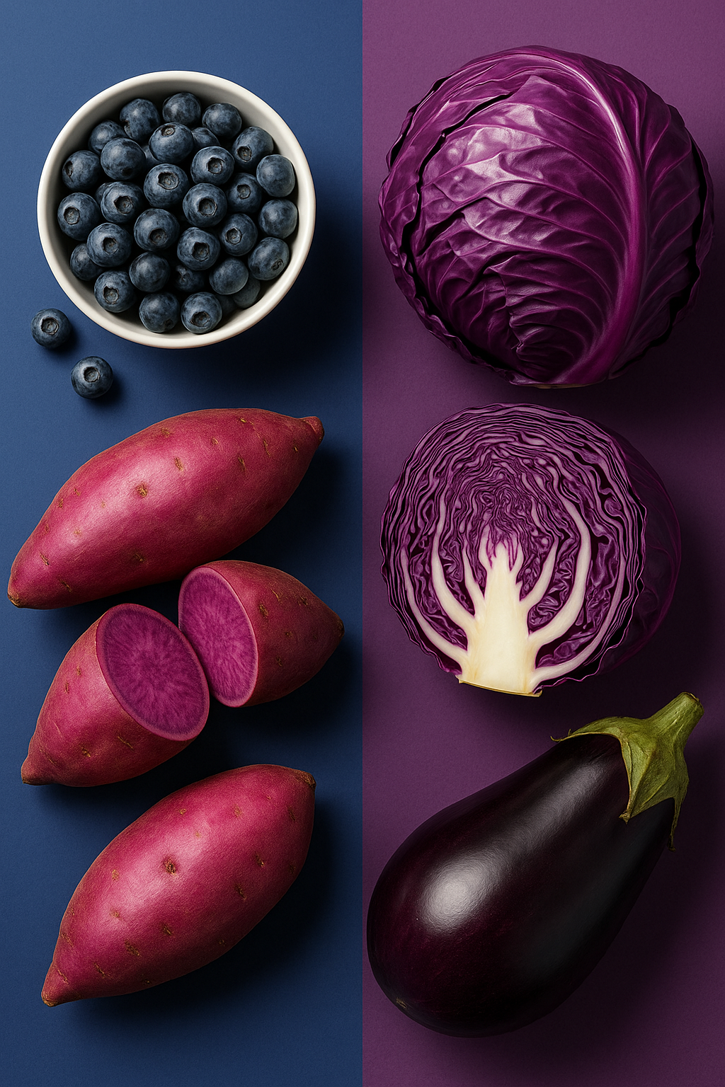 블루베리,자색 고구마,적양배추,가지