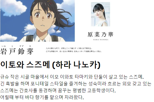 이토와 스즈메 등장인물 표