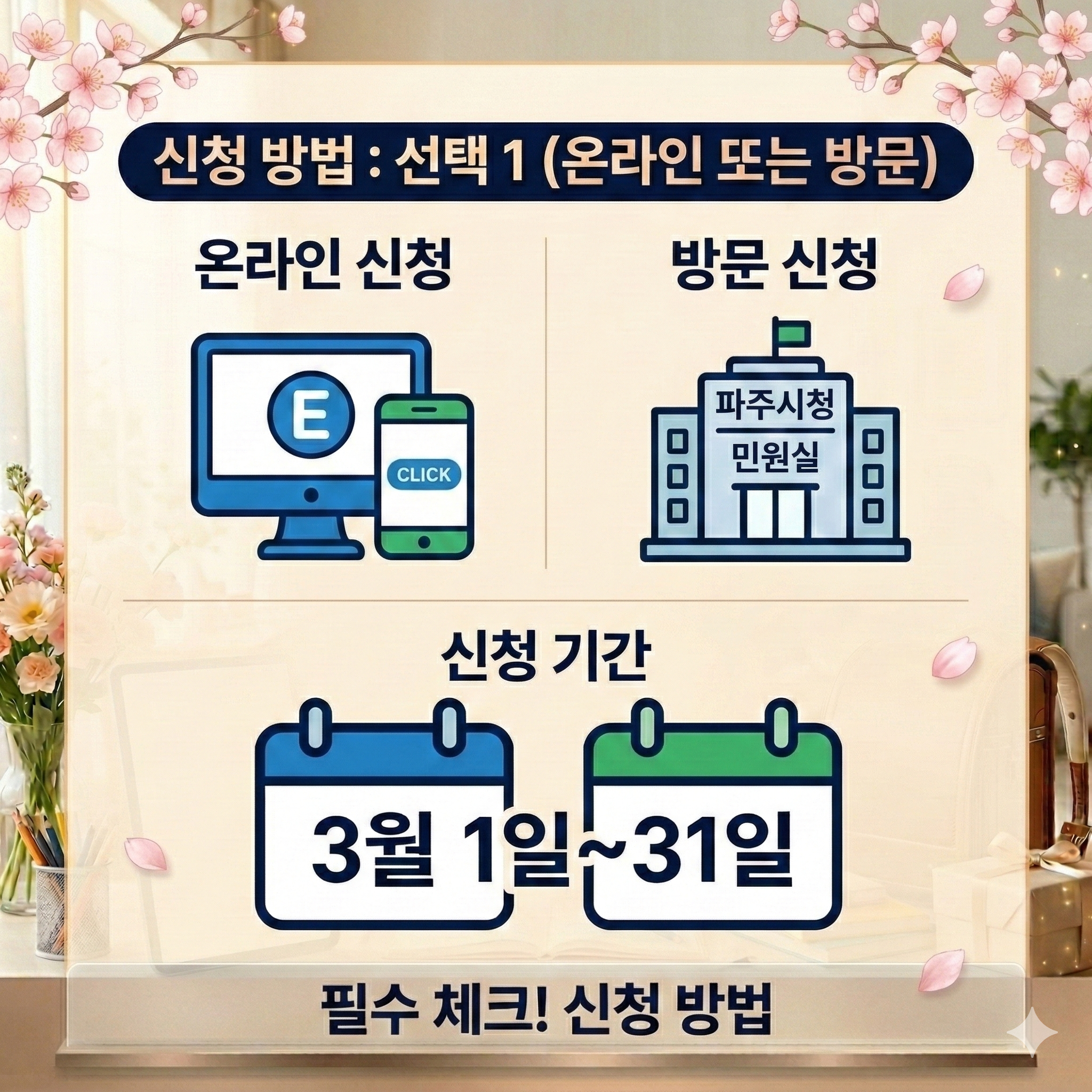 파주시 초등학교 입학축하금 10만원, 신청 방법