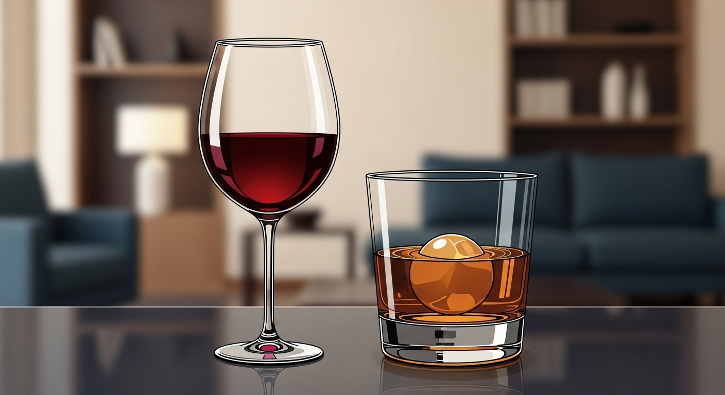 와인과 위스키가 놓인 홈바 테이블