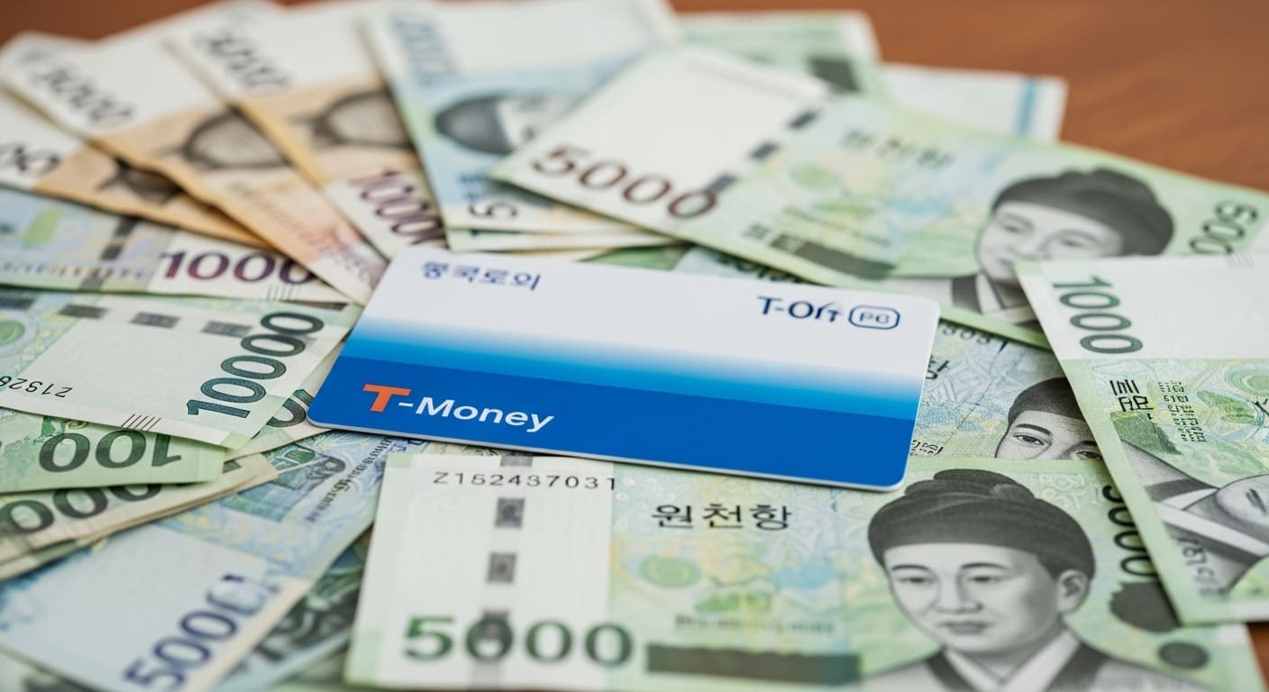 두 장의 티머니 카드 사이에서 잔액을 교환하는 모습