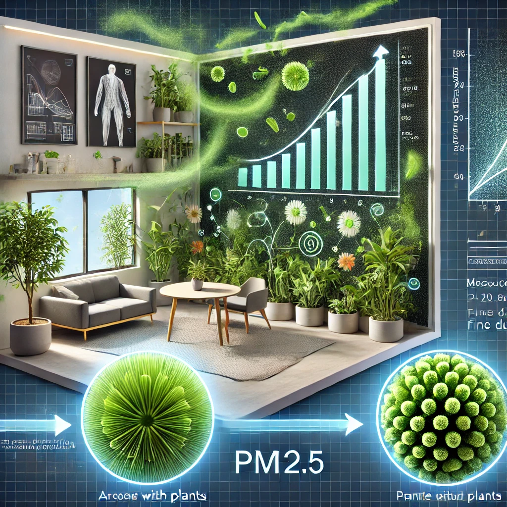 식물이 미세먼지를 저감하는 과학적 근거를 시각적으로 보여주는 이미지