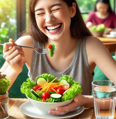 채소를 맛있게 먹는 모습