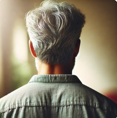 흰머리가 난 중년 남성의 뒷모습