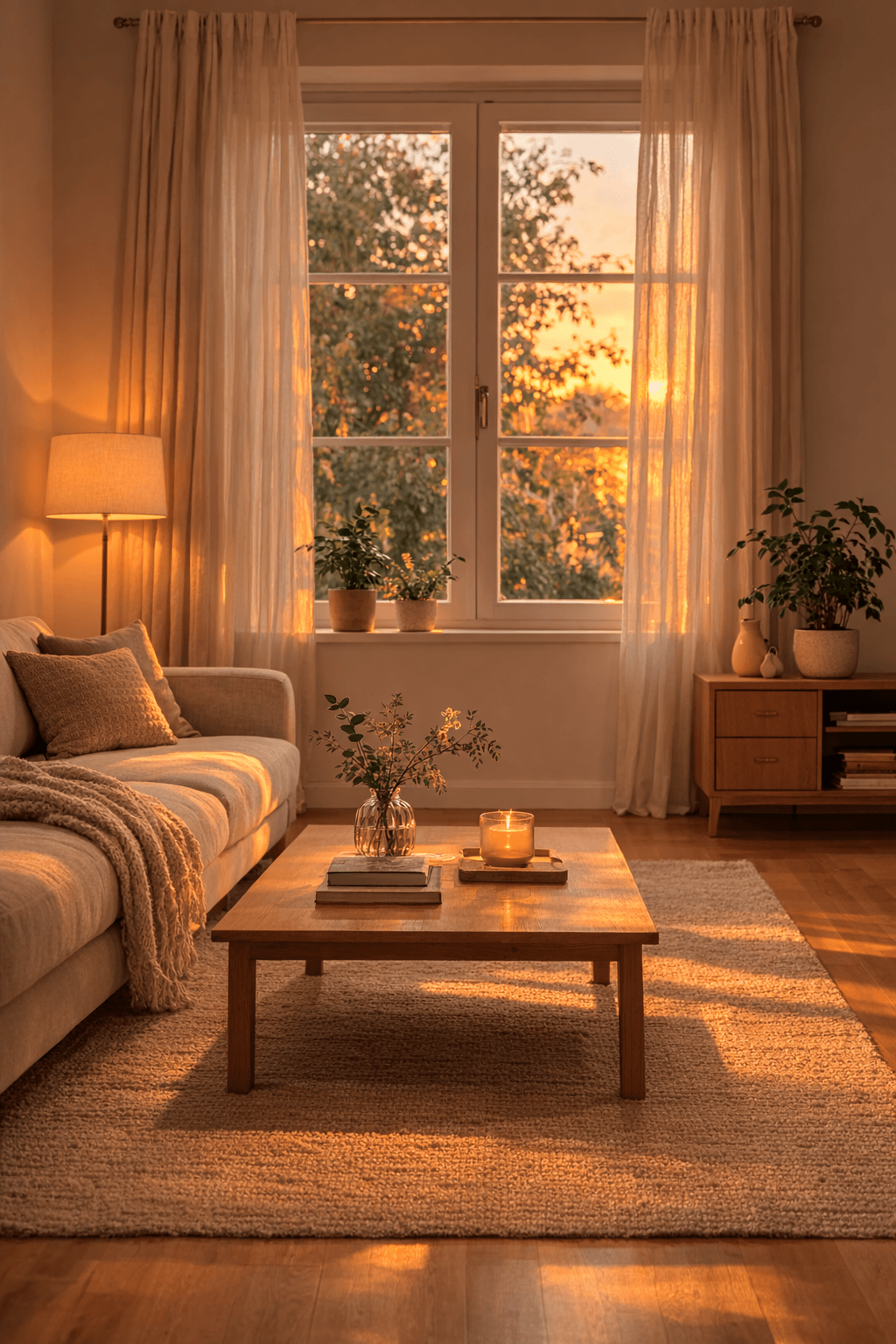 하루를 마무리하며 조용한 집 안 분위기를 보여주는 실내 공간