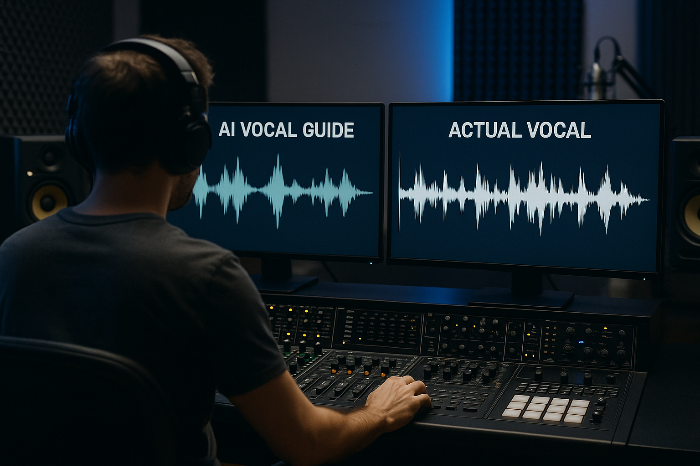 AI 보컬과 실제 보컬을 비교 분석하는 제작 과정 이미지