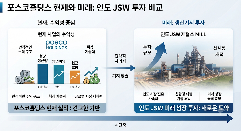 포스코홀딩스 현재 실적과 인도 제철소 미래 투자 비교