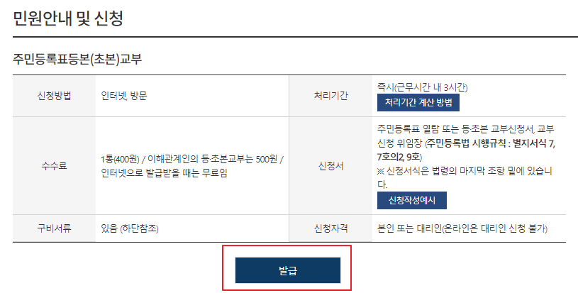 정부24 주민등록등본 발급신청