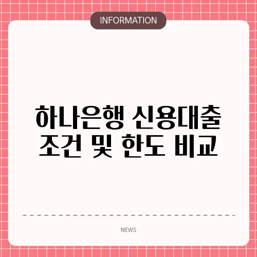 하나은행 신용대출 조건 및 한도 비교