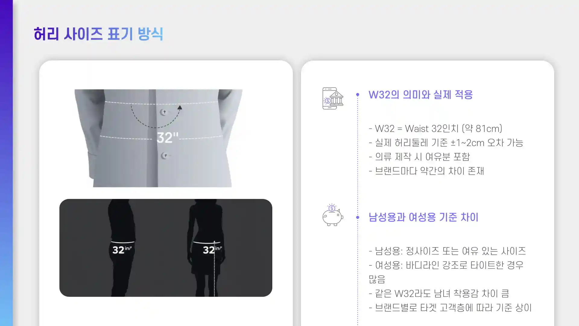 허리 32인치 몇cm