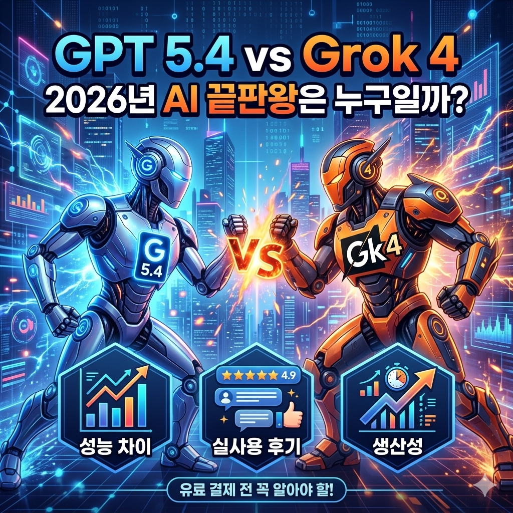 GPT 5.4 vs Grok 4, 2026년 AI 끝판왕은 누구일까? 유료 결제 전 꼭 알아야 할 성능 차이, 실사용 후기 포인트, 생산성까지 한눈에 비교해보세요.